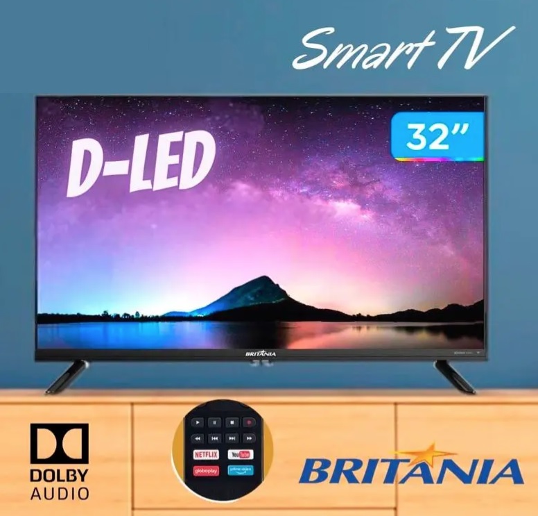 Smart TV D Led 32″ Britania 99323100 HD (1366×768) WiFi Integrado Preta com Conversor Digital Integrado