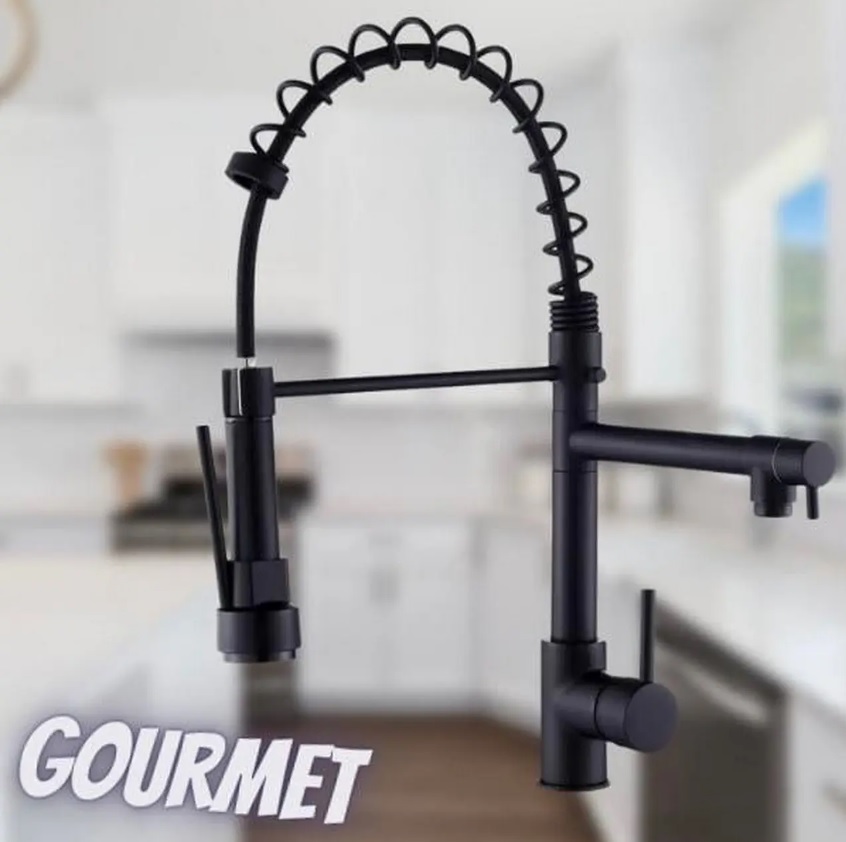 Torneira para Cozinha Gourmet de Mesa Dupla Saída – Monocomando Preta Nell YL-03