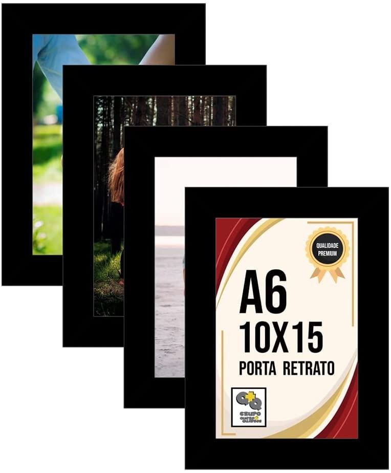 Kit 4 Porta Retrato 10×15 Moldura Premium Fosco c/Vidro Comum