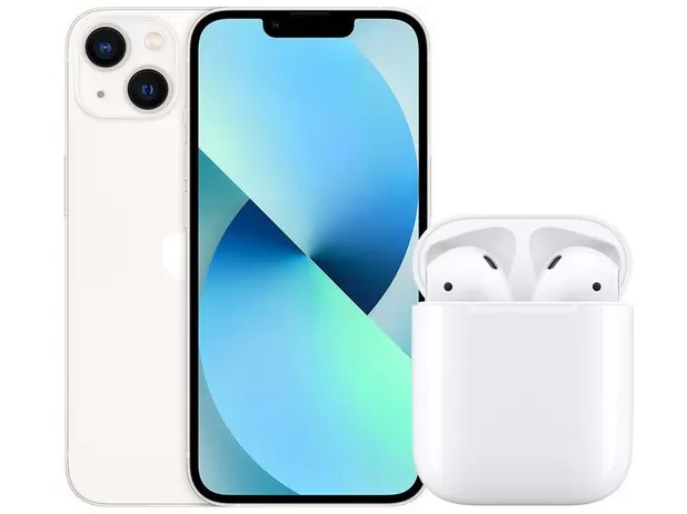 Apple iPhone 13 128GB Estelar Tela 6,1” 12MP – iOS + AirPods Apple com Estojo de Recarga