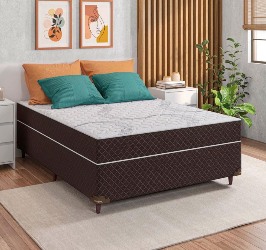 Cama Box Casal Umaflex Orleans com Molas Ensacadas 58x138x188cm – Marrom/Branco