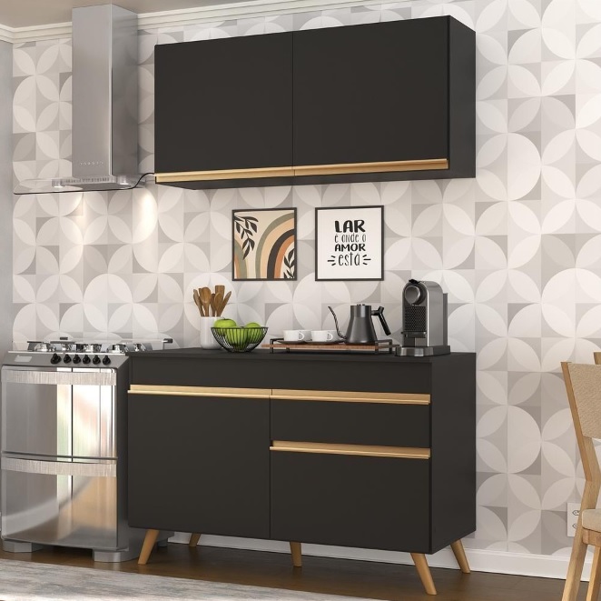 Cozinha Compacta 2 pç c/ Armário e Balcão MP3687 Veneza GB Preta