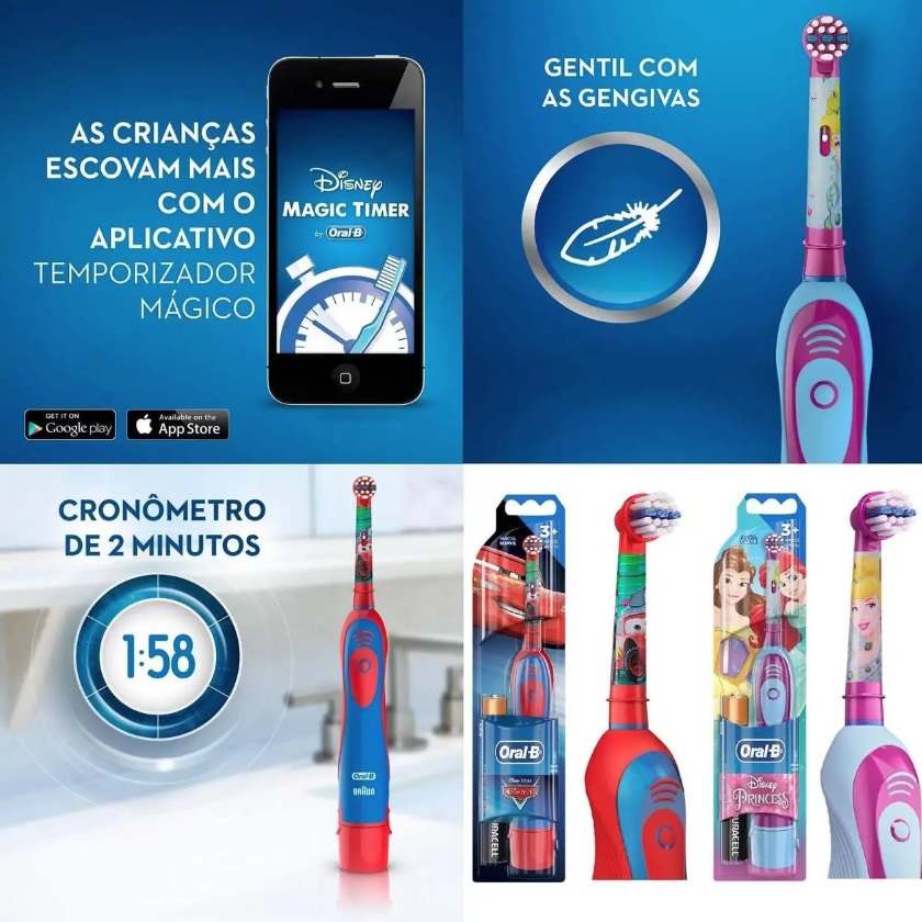 Escova Dental Oral-B Disney Princesas + 2 Pilhas AA