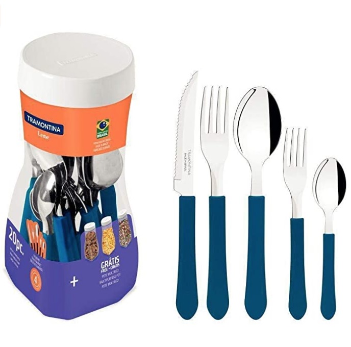 Faqueiro Inox 20 peças Leme Azul – Tramontina