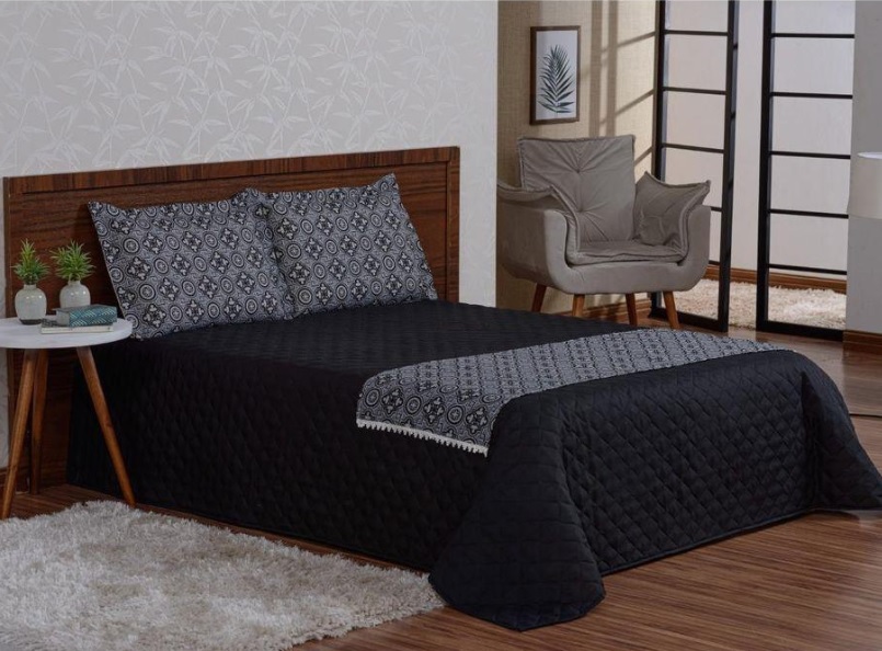 Jogo De Cama Cobre Leito Valência Preto Casal 4 Peças