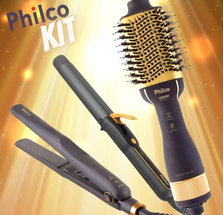 Kit Philco PKT3200 Prancha, Escova e Cacheador Bivolt