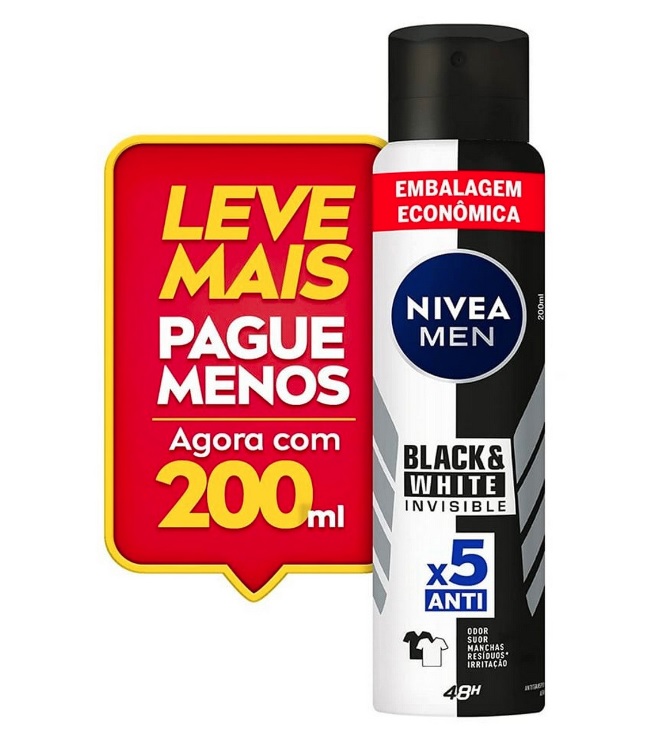 NIVEA Men Desodorante Antitranspirante Aerosol Invisible Black & White Promo 200ml