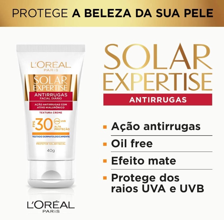 Protetor Solar Facial L’Oréal Paris Solar Expertise Antirrugas FPS 30, 40g
