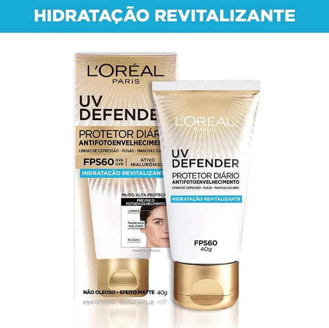 Protetor Solar Facial L’Oréal Paris UV Defender Hidratação FPS 60, 40g