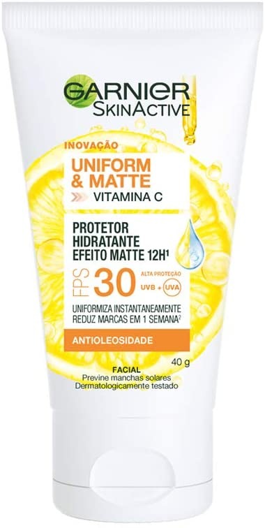 Protetor Hidratante Facial Garnier Uniform & Matte Vitamina C FPS 30, 40g