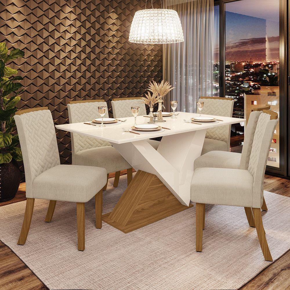 Conjunto Sala de Jantar Tampo MDF com Vidro Canto Reto 160 Cm Romina Casa
