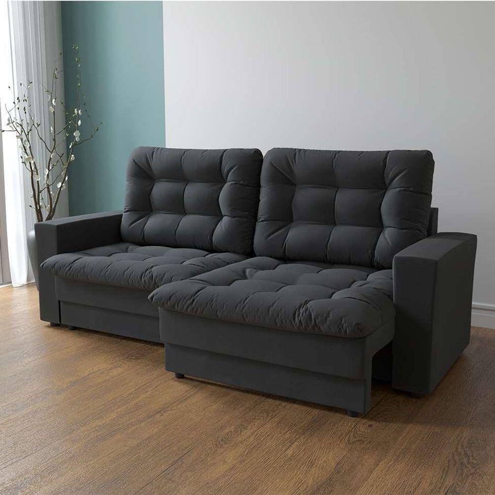 Sofá 3 Lugares Retrátil Lubeck Plush Suede Grafite