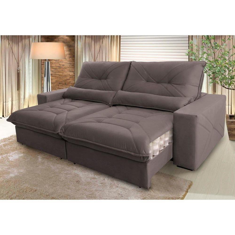 Sofá Retrátil/Reclinável Sevilha 3,00m Suede Veludo Tabaco c/ Molas Ensacadas – King House Tabaco