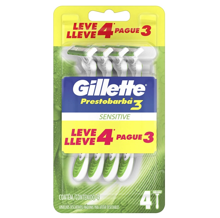 Aparelho de Barbear Descartável Gillette Prestobarba3 Sensitive – 4 unidades