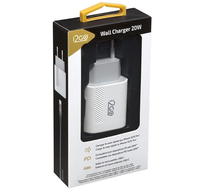 Carregador De Parede Ultra Rápido 20W Com 1 Saída USB-C Power Delivery I2GO – I2GO PRO Branco