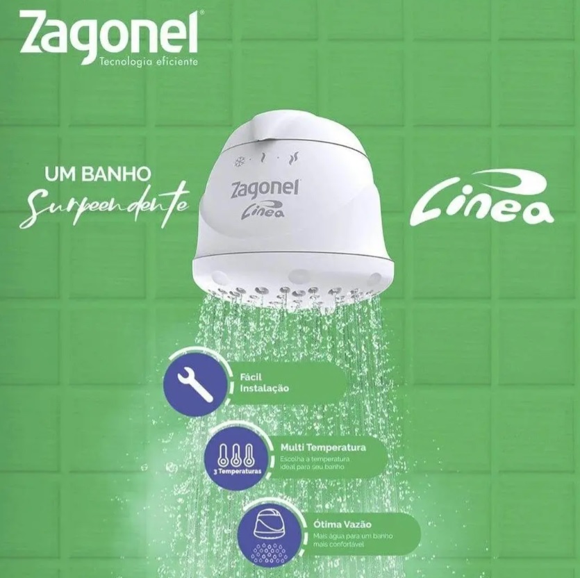 Ducha Linea 3 Temperatura, Zagonel, BLI PR, Branco, 5500 watts, 220 volts