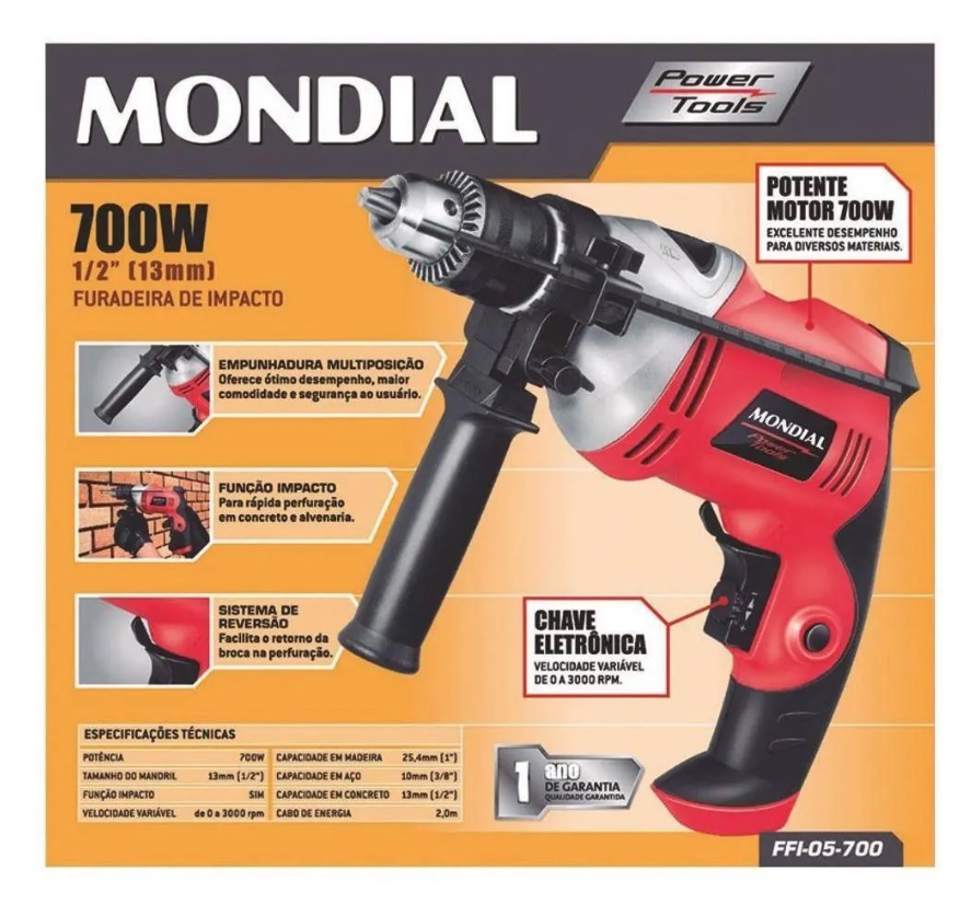 Furadeira de Impacto Mondial FFI-05 1/2″ 750W
