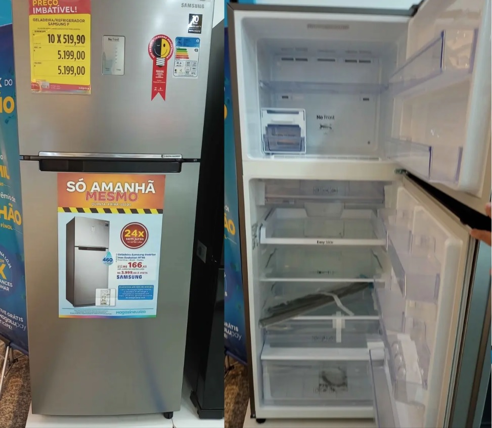 Geladeira/Refrigerador Samsung Frost Free Inverter – Duplex Inox Look 460L PowerVolt Evolution RT46