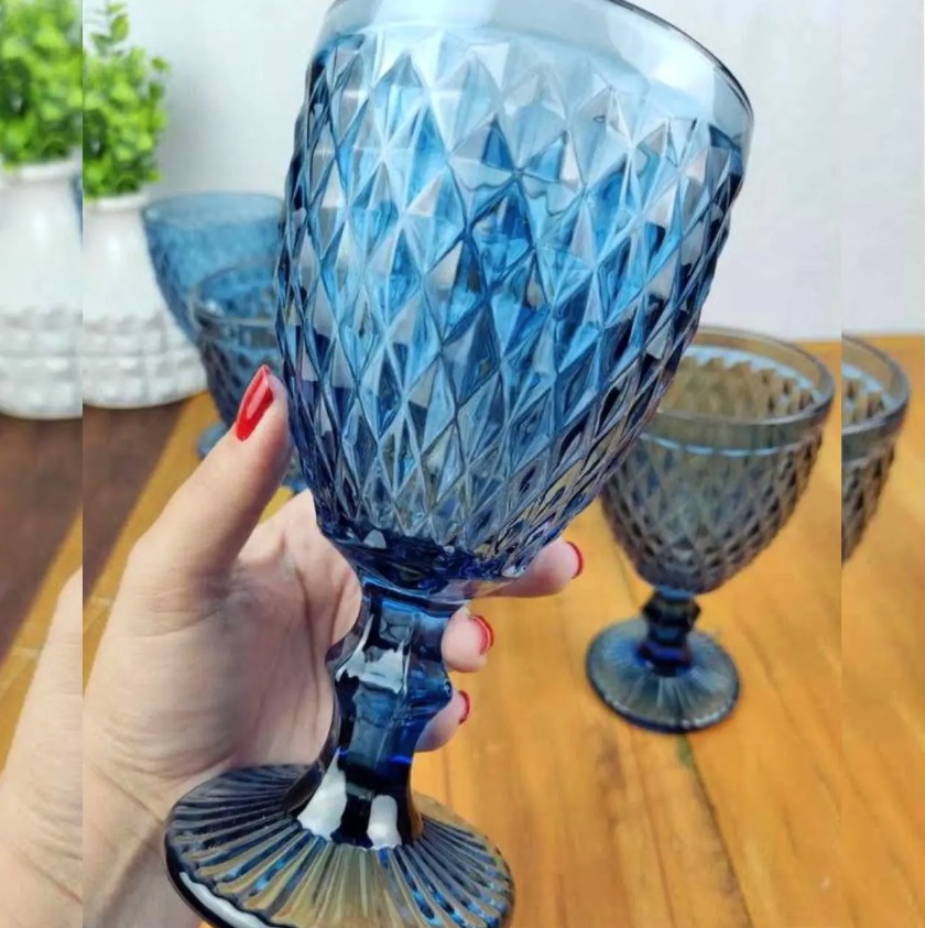 Jogo de Taças Abacaxi Azul Água suco vinho 300 ml 6 Peças