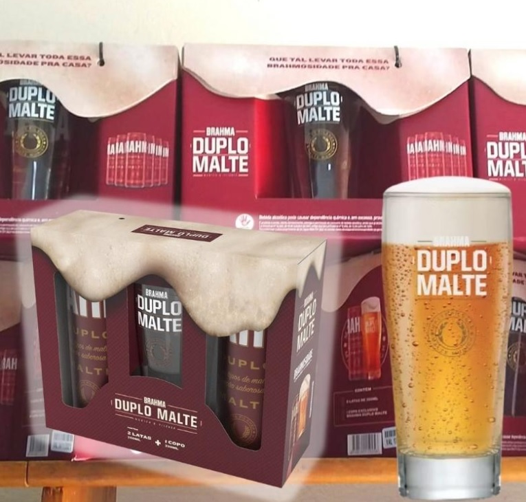KIT BRAHMA DUPLO MALTE 350ML 2 UN + COPO BRAHMA DM 1 UN