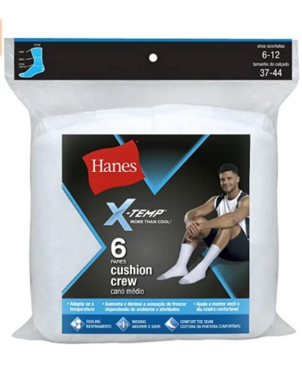 Kit 6 Pares de Meia Esportiva, Hanes, Adulto Unissex