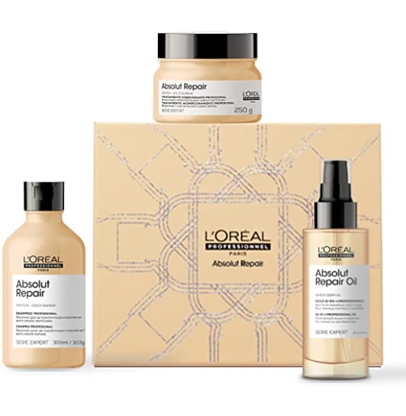 Kit L´Oréal Professionnel Absolut Repair Trio: Shampoo 300ml + Máscara Capilar 250ml + Óleo Reparador Absolut Repair 10 in 1-90 ml, L´Oreal Professionnel Paris