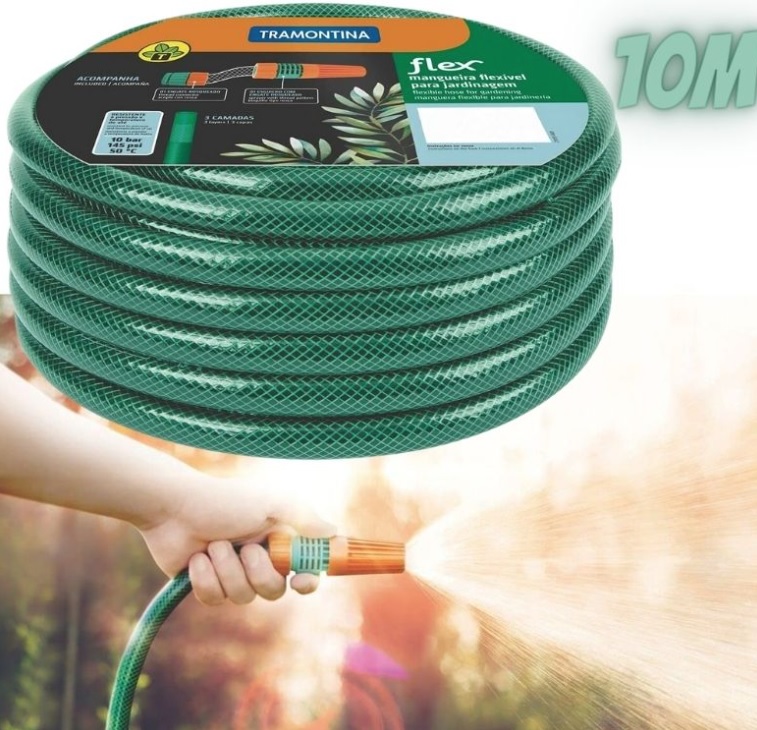Mangueira Flex Tramontina Com Engates Rosqueados E Esguicho Em Pvc Verde 10 M