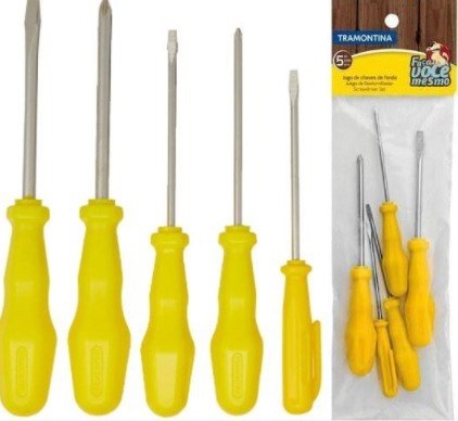 Tramontina 43408176, Jogo de Chaves de Fenda 5 Peças, Sendo 2 Ponta Chata 2 Ponta Cruzada 1 Clipe