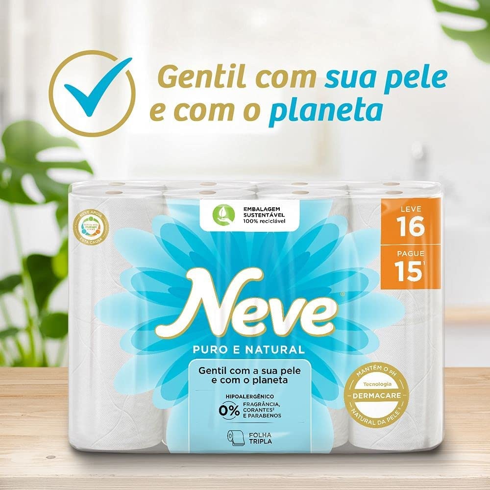 Neve Papel Higiênico Puro e Natural – 24 Rolos de 20mX10 cm