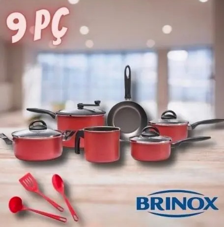 Jogo de Panelas Brinox Chilli 6 Peças Com Pipoqueira Cereja + Colheres