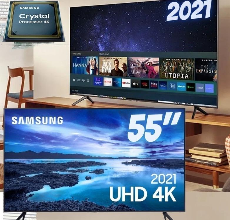 Smart 55″ TV UHD 4K Samsung 55AU7700, Processador Crystal 4K, Tela sem limites, Visual Livre de Cabos, Alexa built in, Controle Único