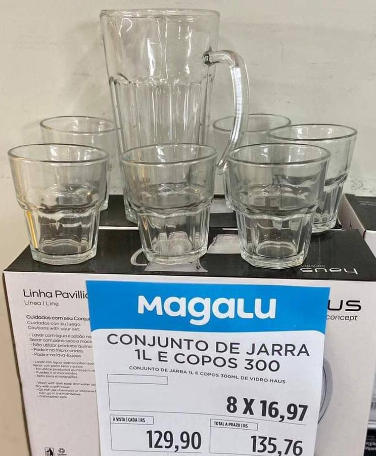 Conjunto de Jarra 1L e Copos 300ml de Vidro Haus – Pavillion 7 Peças