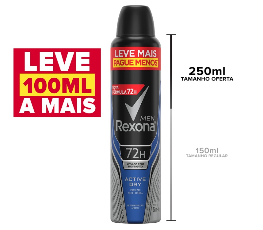Antitranspirante Aerossol Active Dry Rexona Men 250Ml Leve Mais Pague Menos, Rexona (A embalagem pode variar)