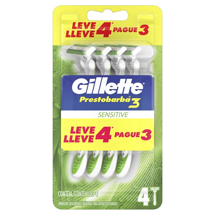 Aparelho de Barbear Descartável Gillette Prestobarba3 Sensitive Leve 4 Pague 3