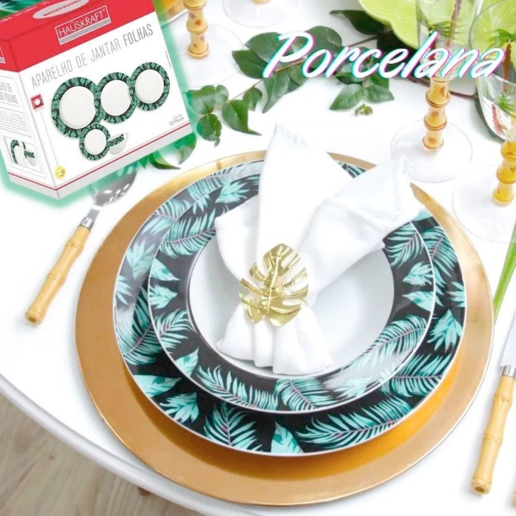 Aparelho de Jantar Chá 20 Peças Hauskraft – Porcelana Branco Folhas
