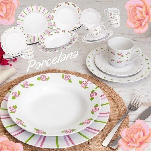 Aparelho de Jantar e Chá 20 Peças Home Gallery – Porcelana Redondo Branco Roses