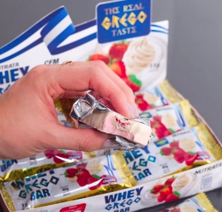 Barra Whey Grego Bar – 12 Unidades de 40g Morango com Chantilly – Nutrata, Nutrata, 12 Unidades de 40g