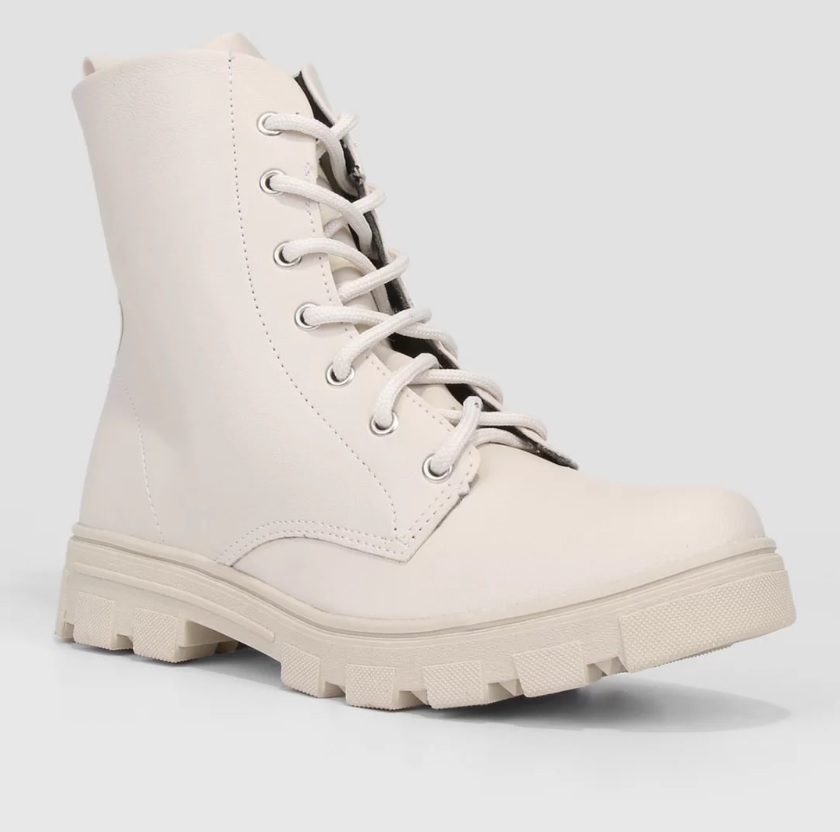 Bota Coturno Look Fashion Tratorada Feminina – Off White