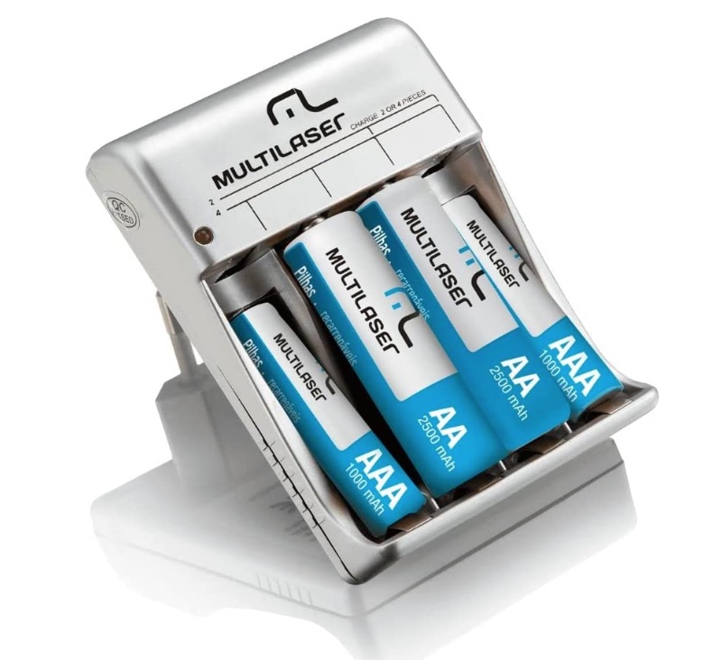 Carregador de Pilhas Multilaser AA/AAA + 2 Pilhas AA 2500Mah + 2 Pilhas AAA 1000Mah – CB045, turquoise, 83 x 59 x 55mm