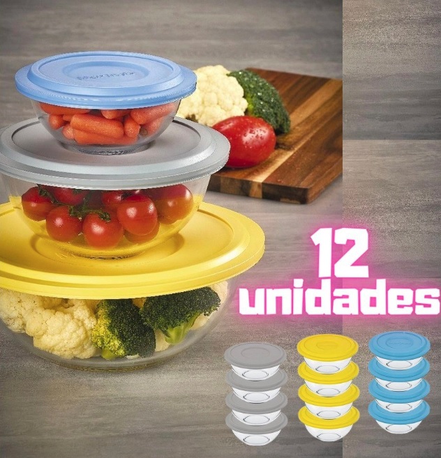 Conjunto de Potes Plus 500ml com Tampa Sortida 12 Peças – Marinex