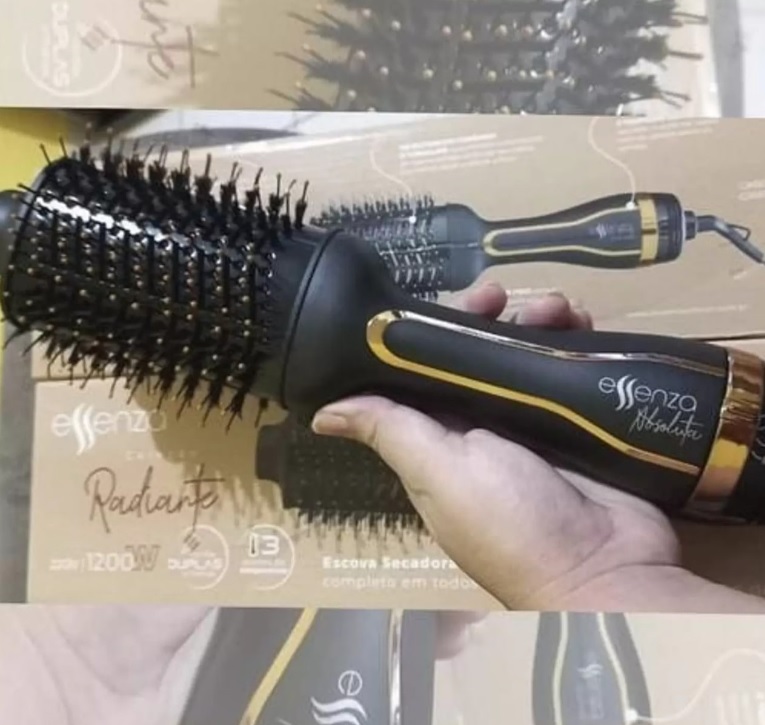 Escova Secadora Multilaser Essenza EB087, 3 Temperaturas, 1200W, Preto/Dourado