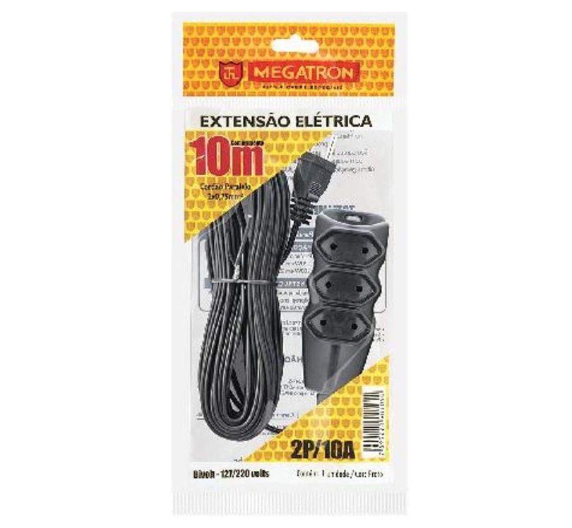 Extensão Cabo Pl 2×0,75 10 Metros Branca 103 – Megatron