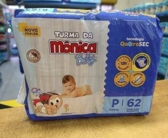 Fralda Turma da Monica Baby Mega P 62 Unidades, Turma da Mônica Baby, Azul, P