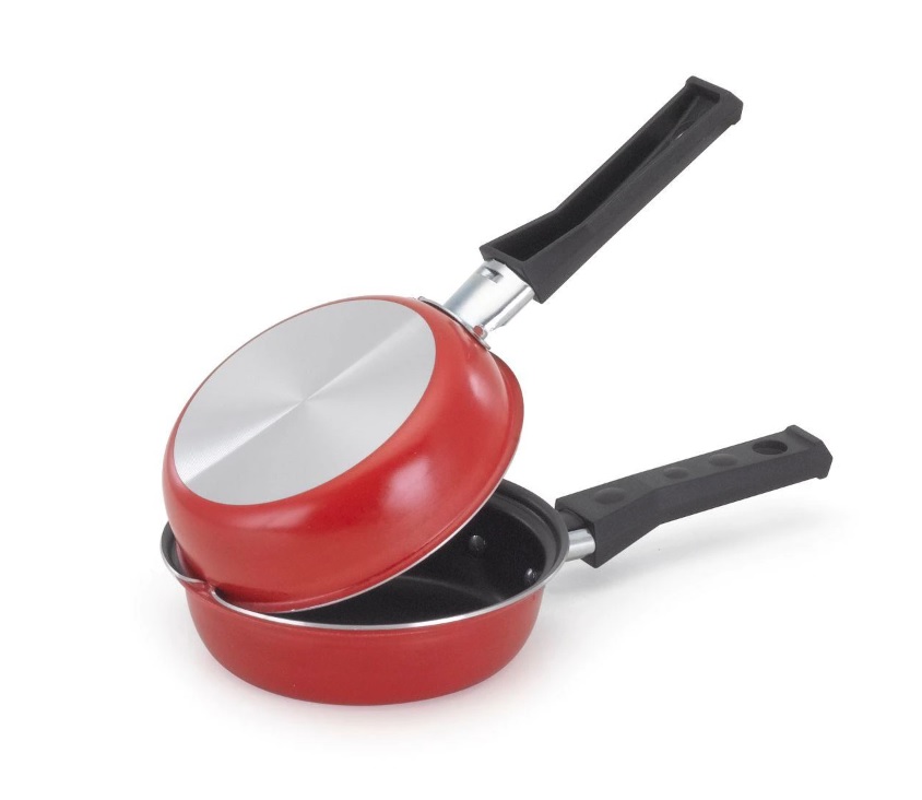 Frigideira Dupla Hamburgueira e Omeleteira Antiaderente 14 cm Vermelho
