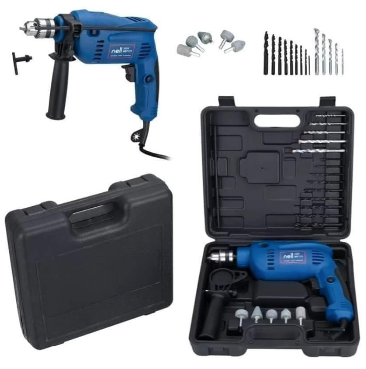Furadeira de Impacto Nell 400W Velocidade Variável – e Reversível 3/8” com Maleta + 19 Peças