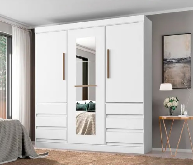 Guarda-roupa Casal com Espelho 3 Portas 6 Gavetas E77020-50