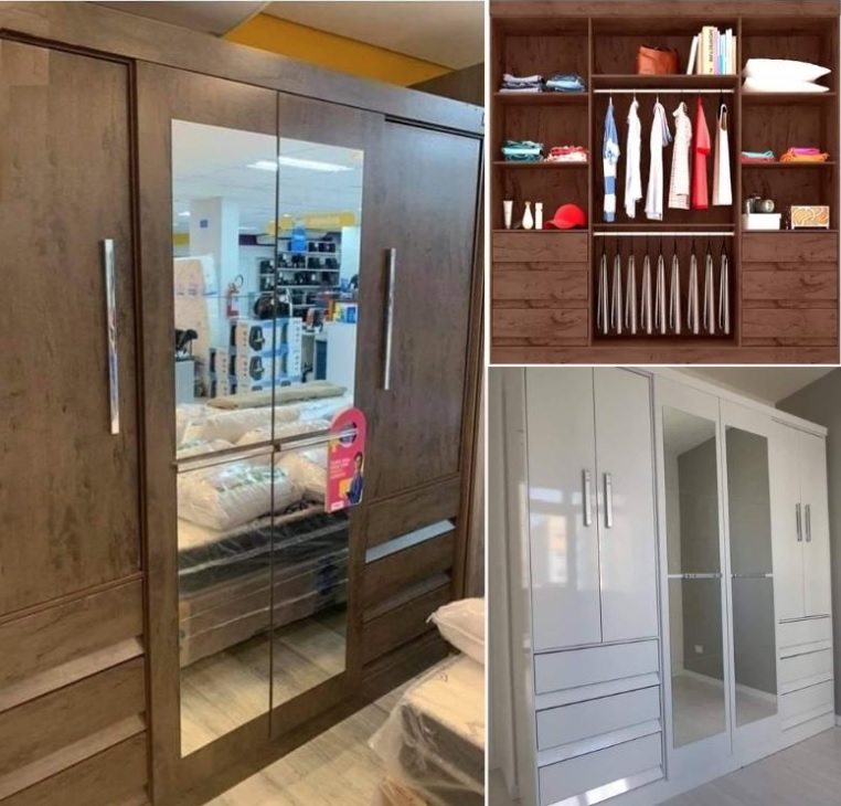 Guarda-roupa Casal com Espelho 4 Portas 6 Gavetas – Araplac Sofia