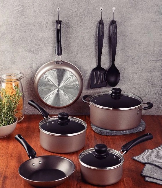 Jogo de Panelas Tramontina Cooking com Revestimento Interno e Externo Antiaderente Starflon Max 7 peças – Champagne