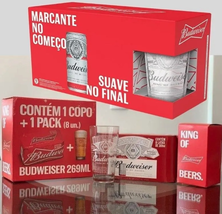 KIT BUDWEISER 269 ML 8 UN + COPO 350ML VIDRO 1 UN