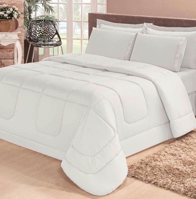 Kit Edredom Aconchego Casa Dona Dupla Face Casal Queen 6 Pçs com Lençol – Branco